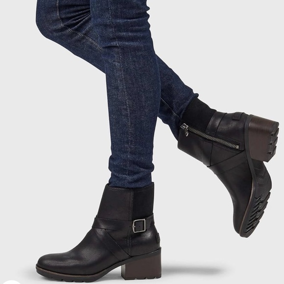 Sorel Shoes - Sorel Boots Women Size 8M Black Cate Waterproof Leather Harness Buckle Zip